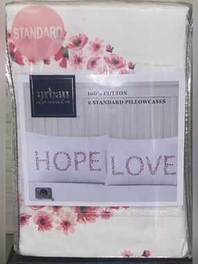 Set of Cotton Pillowcases Hope Love Floral Urban Domain Pink